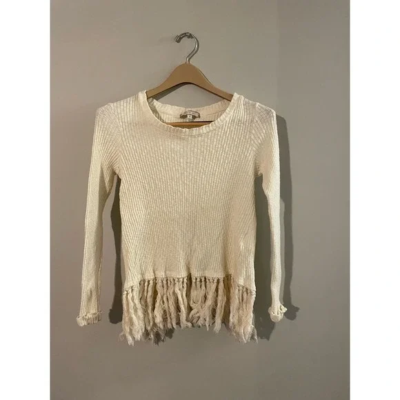 Eri + Ali Anthropologie Malla Fringe Hem Split Back Sweater - Picture 2 of 5